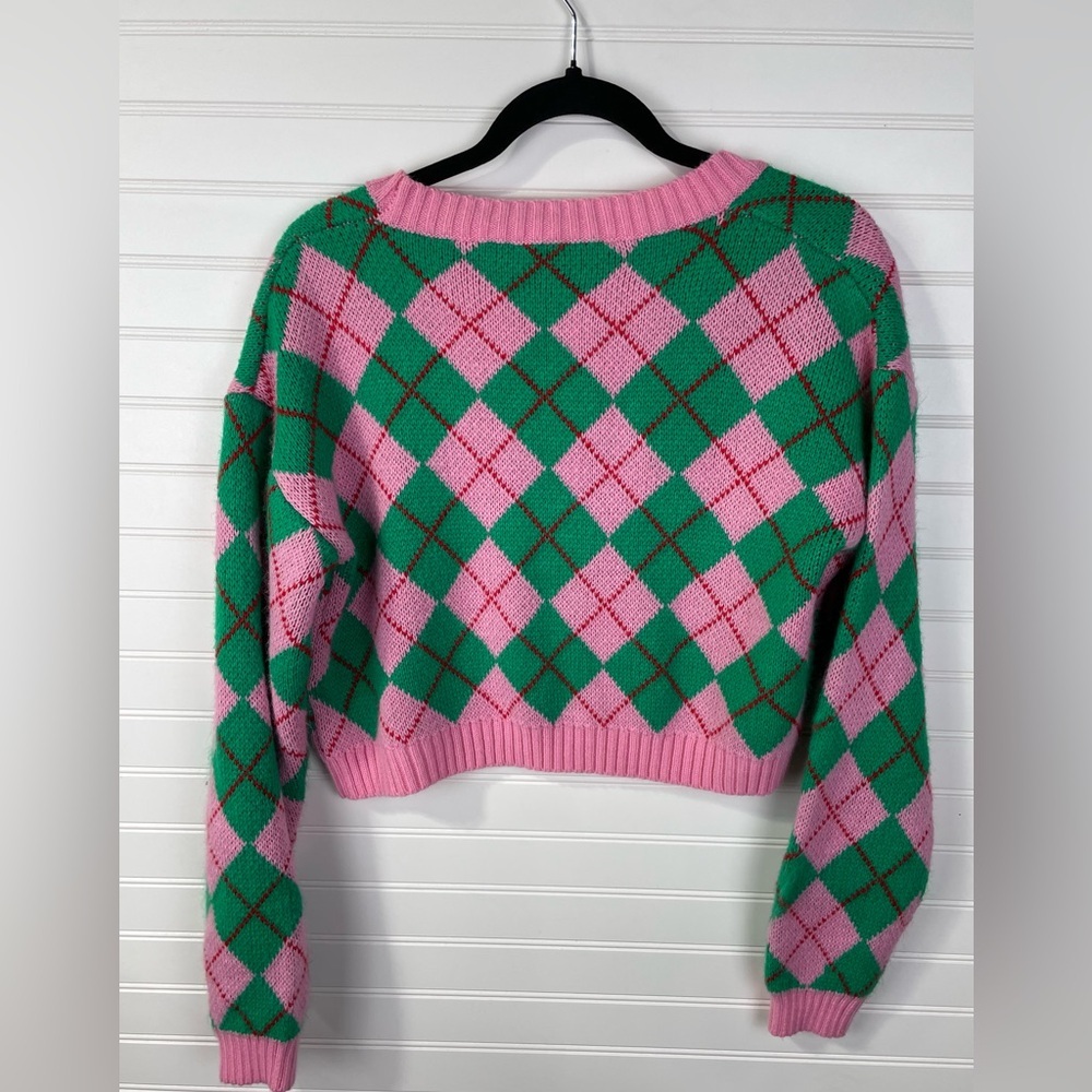 Pink and Green Girls Juniors Medium Sweater - Picture 3 of 5